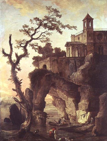 Architektonické ruiny ve skalnaté krajině (olej na plátně) od Hubert Robert