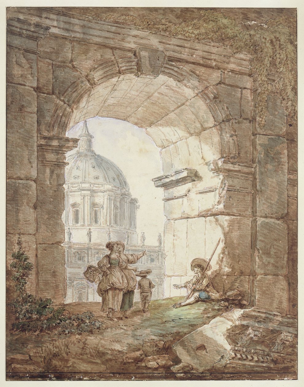 Pohled na baziliku sv. Petra v Římě (architektonické capriccio) od Hubert Robert