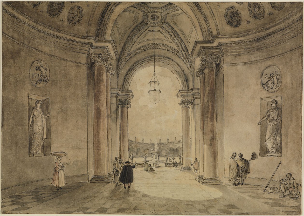 Pohled skrze atrium kasina k zahradnímu parteru vily Albani od Hubert Robert