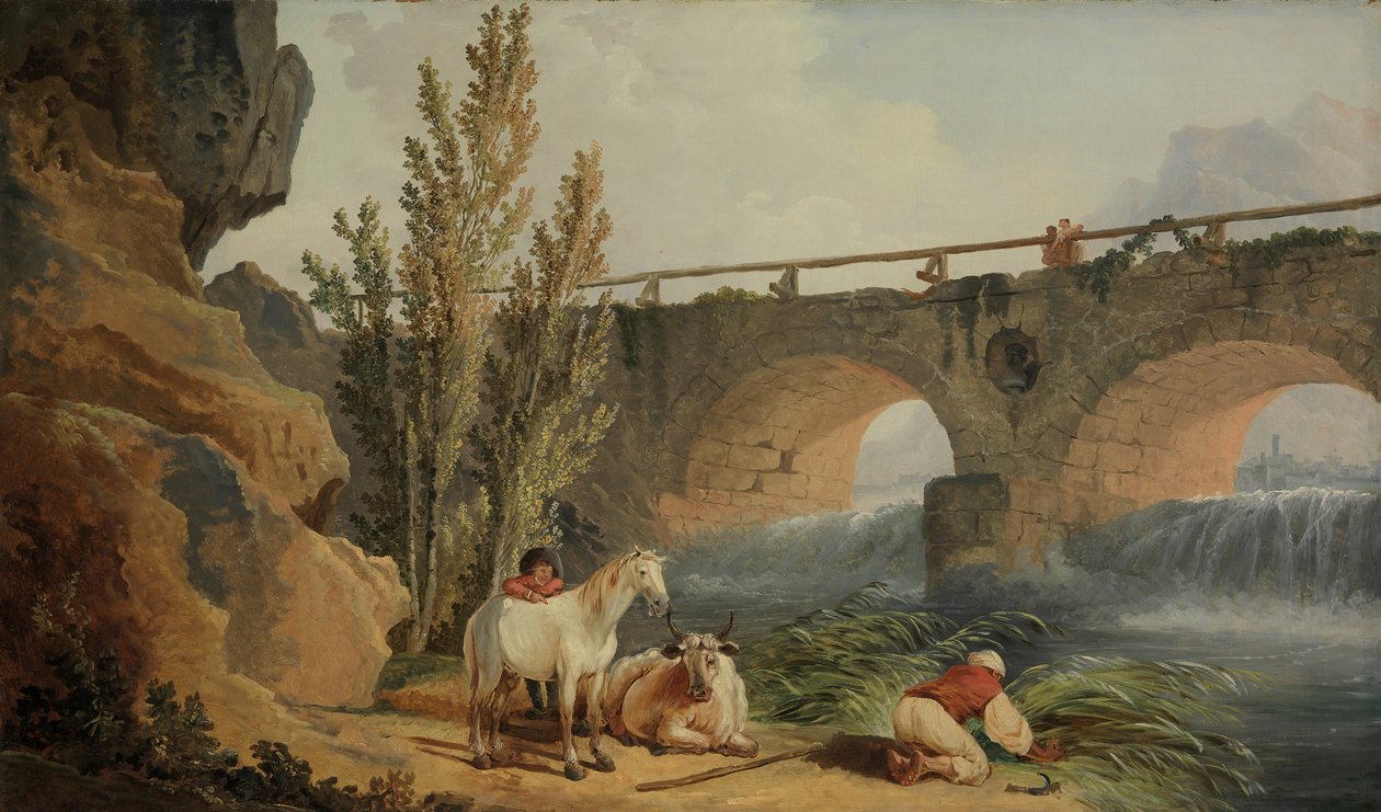 Most přes kaskádu. od Hubert Robert