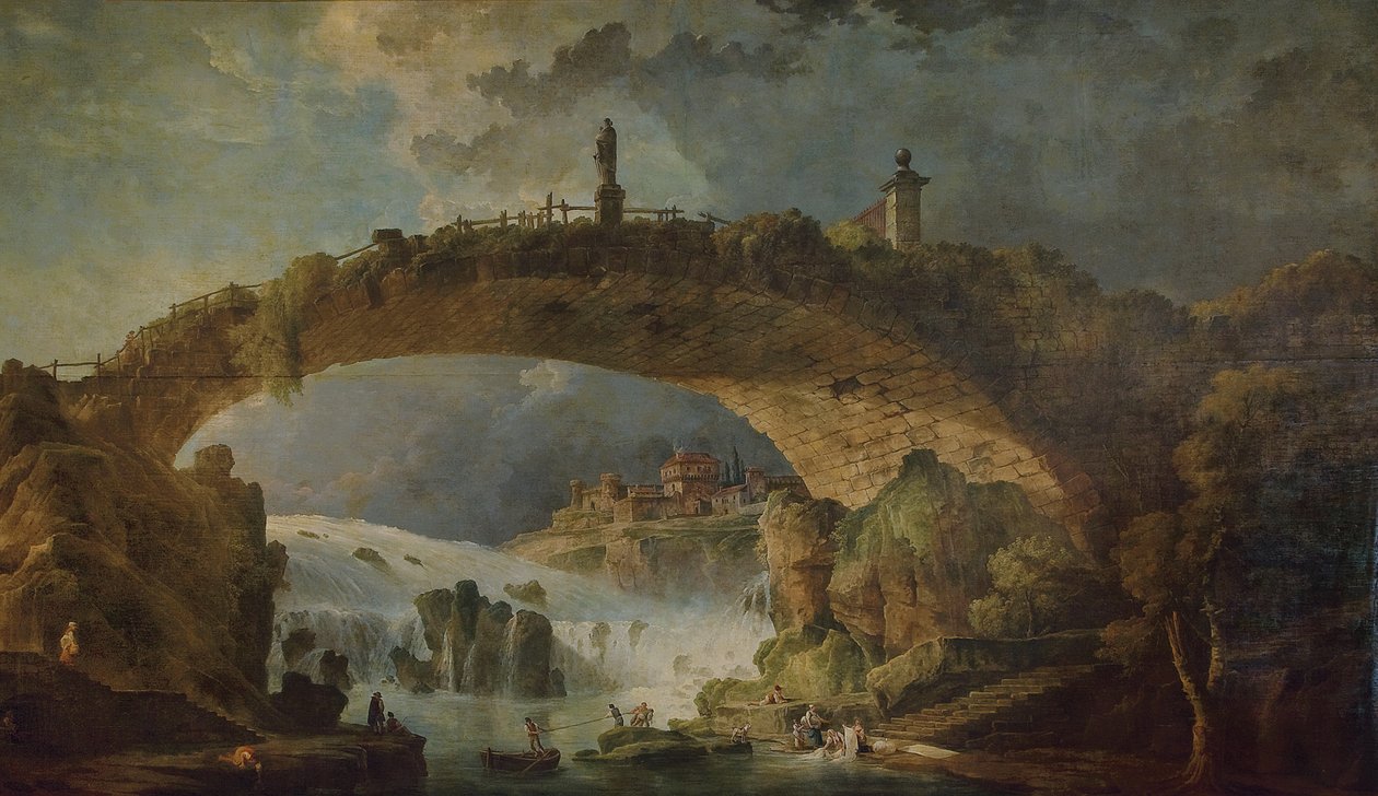 Most přes vodopády od Hubert Robert