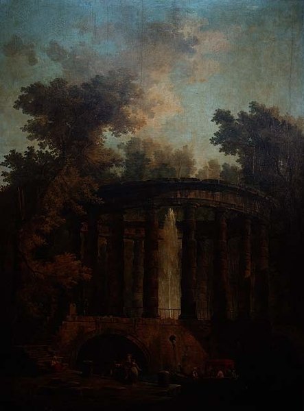 Capriccio fontány v kruhové kolonádě od Hubert Robert