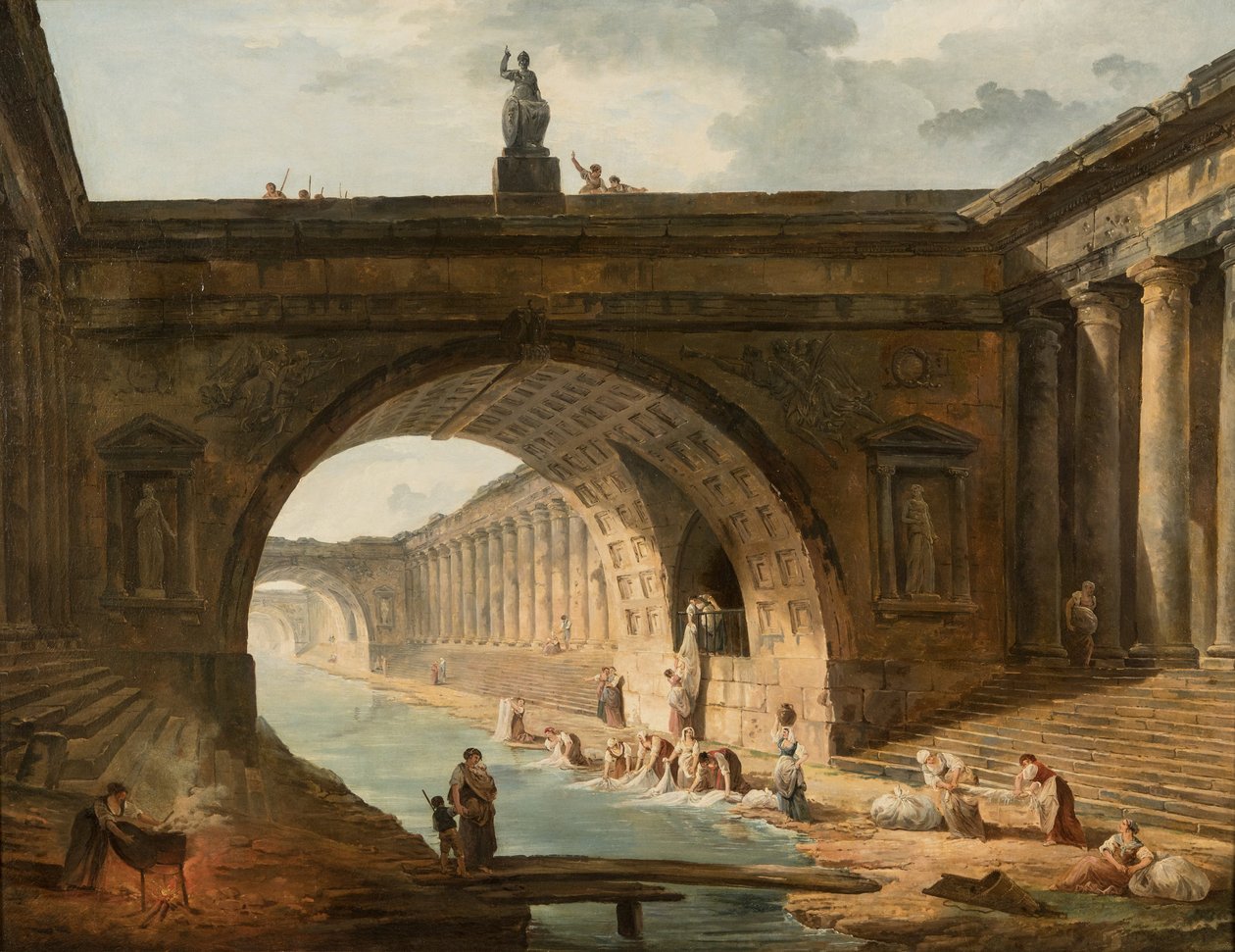 Capriccio s pradlenami u kanálu od Hubert Robert