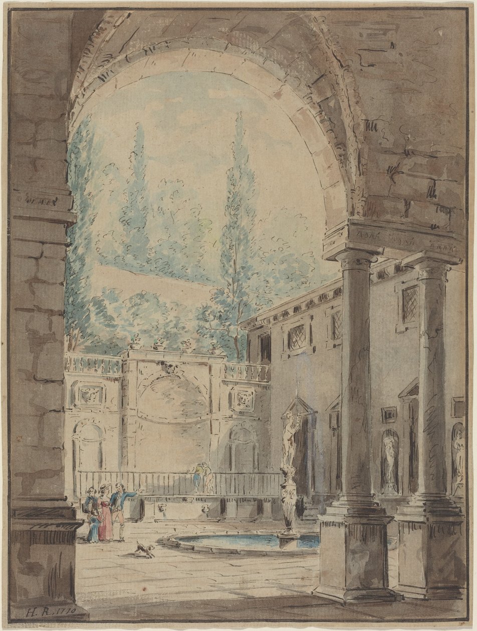 Nádvoří vily Pliniana od Hubert Robert