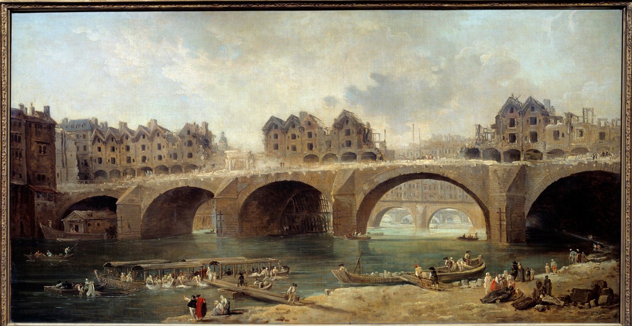 Demolice domů mostu Notre Dame v Paříži v roce 1786 Obraz Hubert Robert (1733-1808) 1788 Ne. 0,73x1,4m od Hubert Robert