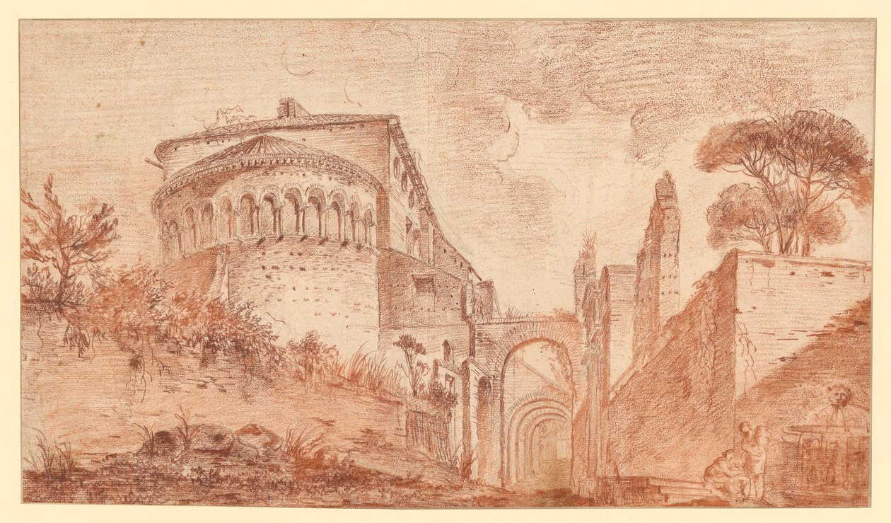 Kostel Santi Giovanni e Paolo v Římě, pohled z apsidy od Hubert Robert