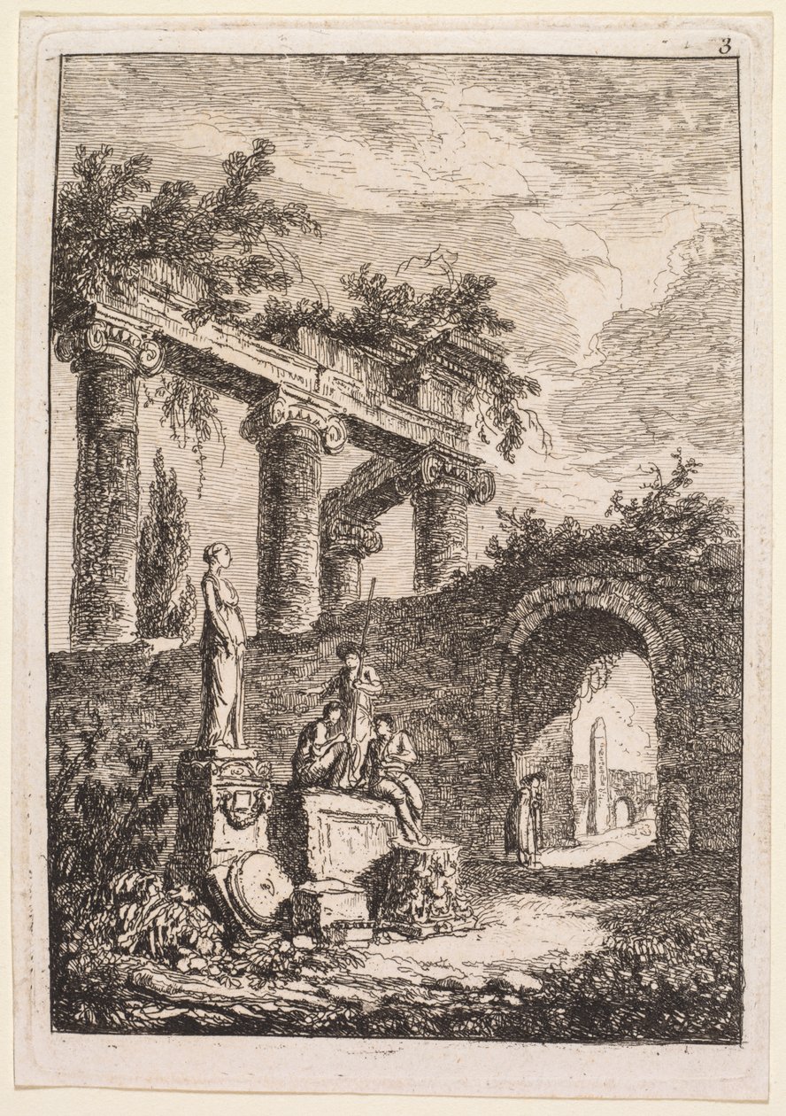 Večery v Římě: Socha před ruinami od Hubert Robert