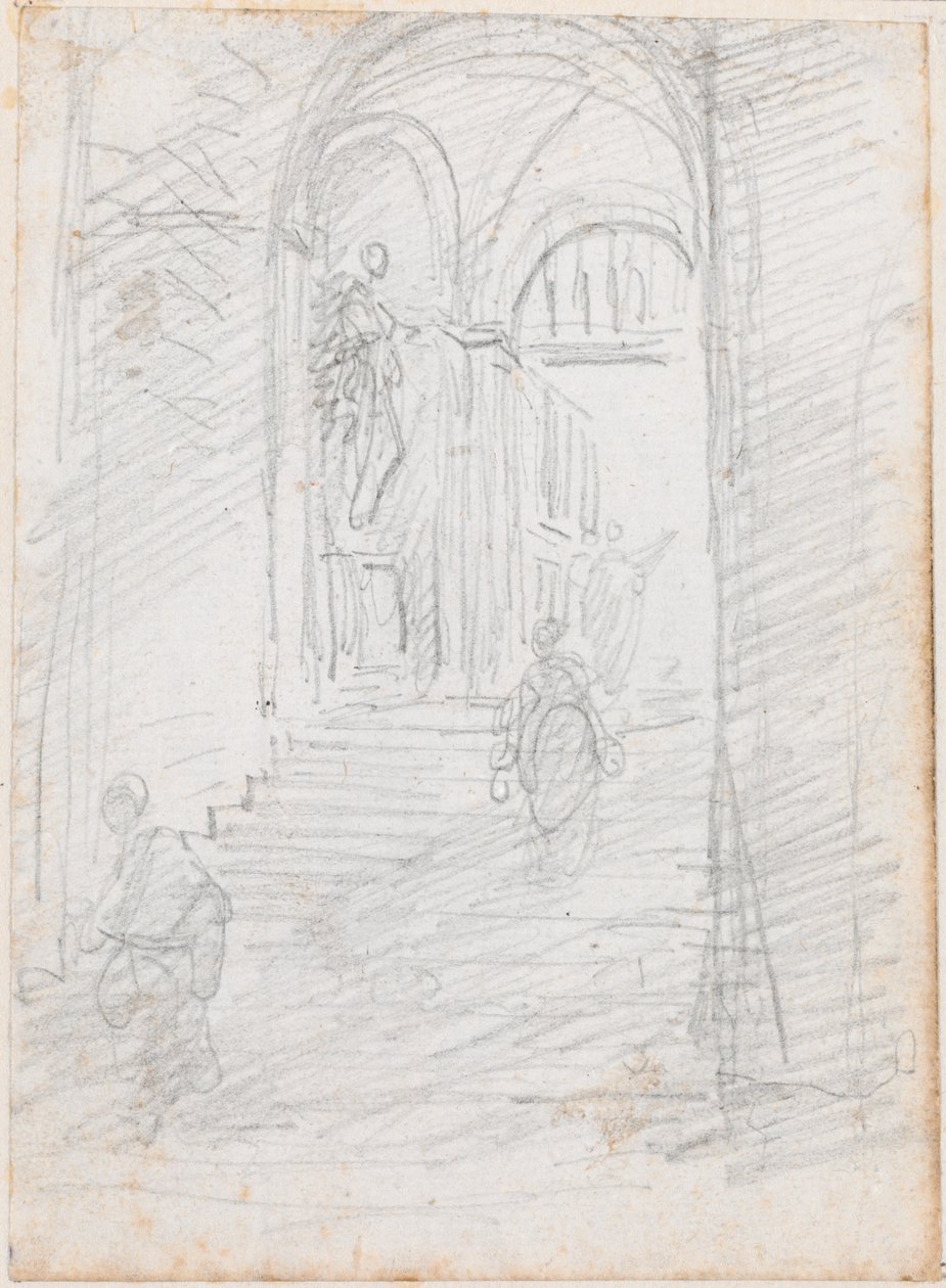 Postavy na monumentálním vnitřním schodišti [recto] od Hubert Robert