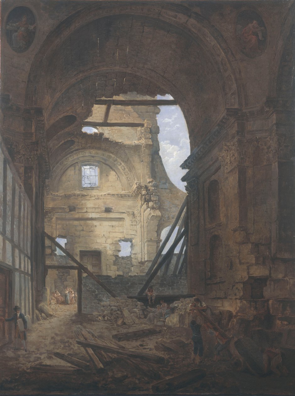Francouzsky: La chapelle de la Sorbonne avec la voûte de la nef effondrée Kostel Sorbonny v troskách od Hubert Robert
