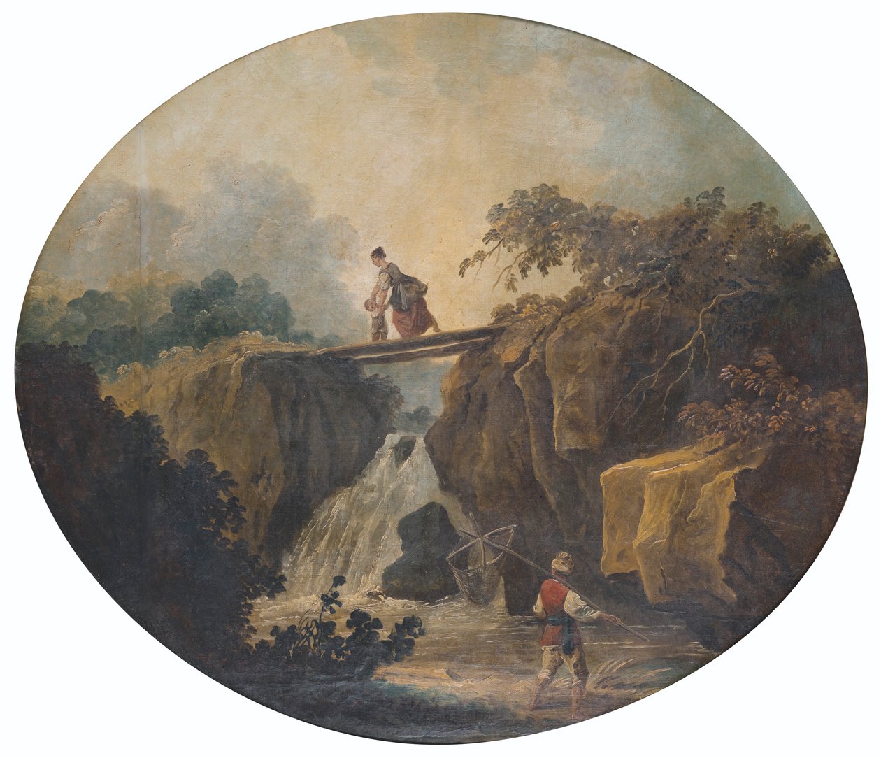Francouzština: Krajina vodopádu s mostem od Hubert Robert