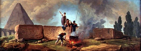 Cikáni vařící kotel mezi egyptskými ruinami (olej na plátně) od Hubert Robert