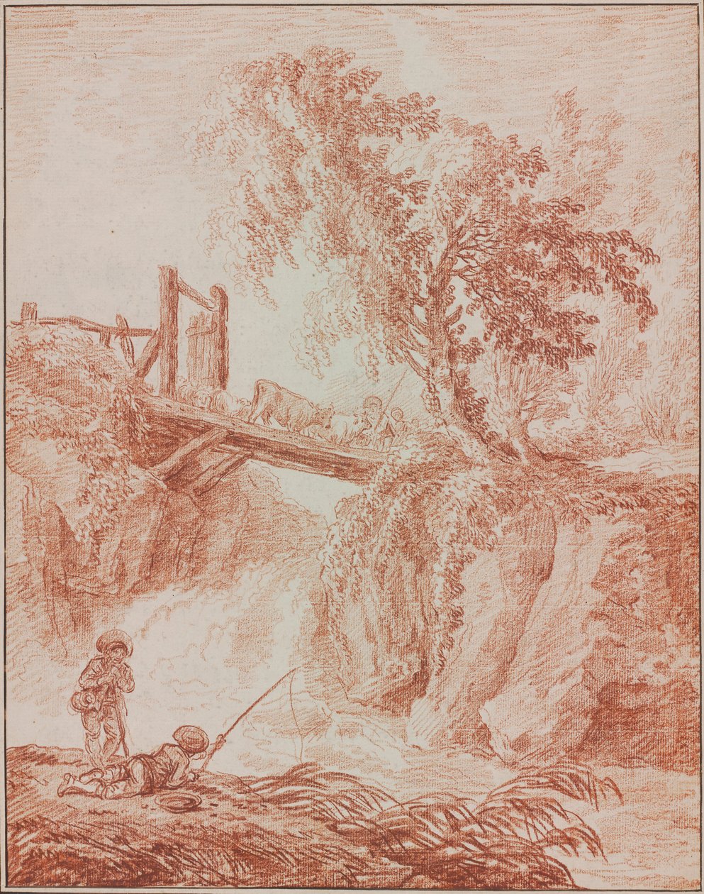 Pastevci přes vodopád od Hubert Robert