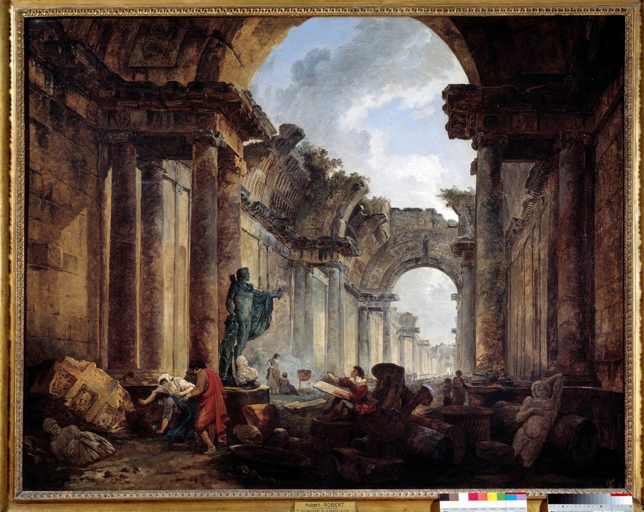Imaginární pohled na Grand Galerie du Louvre v Ruins Malba od Huberta Roberta (1733-1808) Sun. 1,14x1,46m. od Hubert Robert
