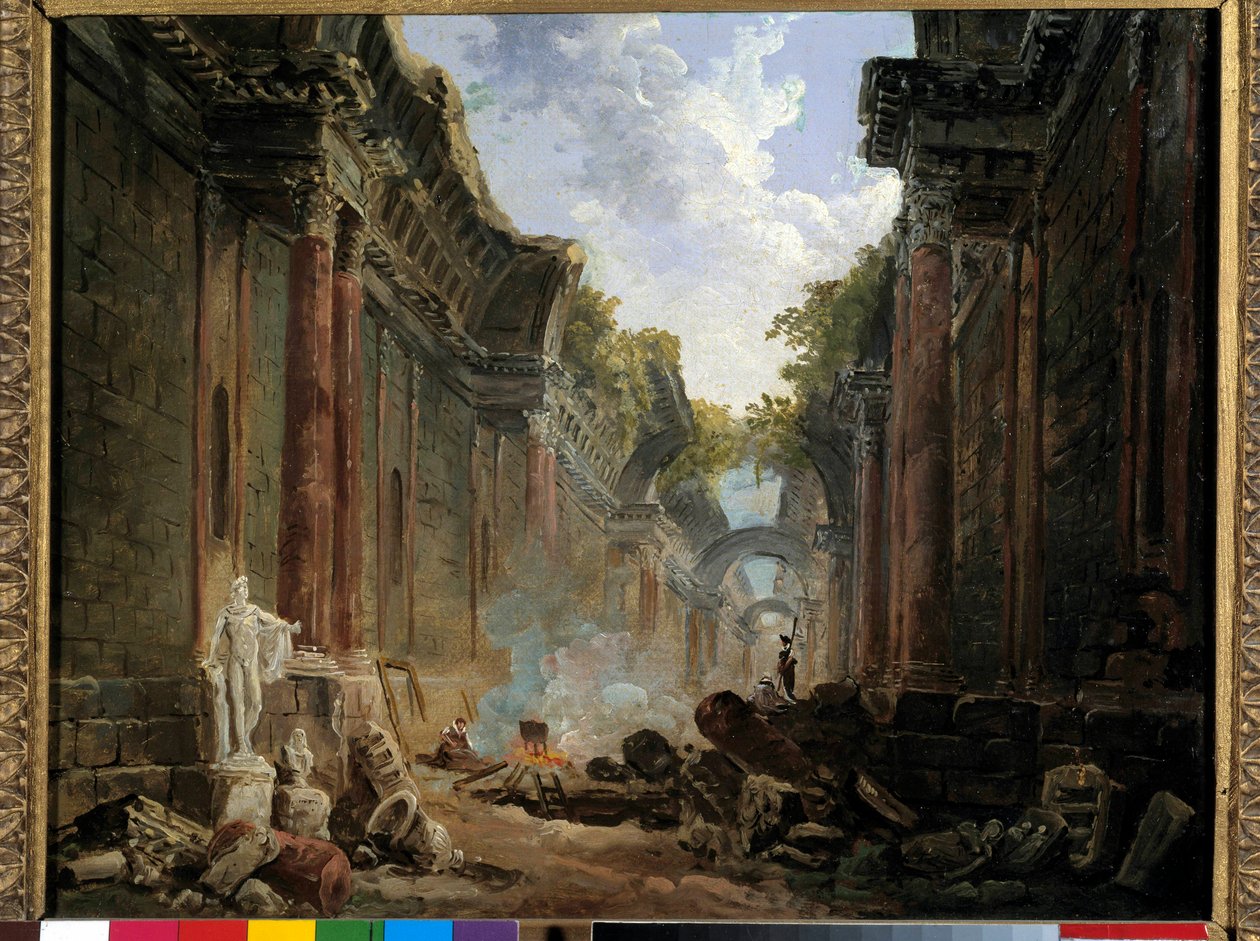 Imaginární pohled na Grande Galerie du Louvre v ruinách Malba Huberta Roberta (1733-1808) 18. století Sun. 0,32 x 0,4 m. od Hubert Robert