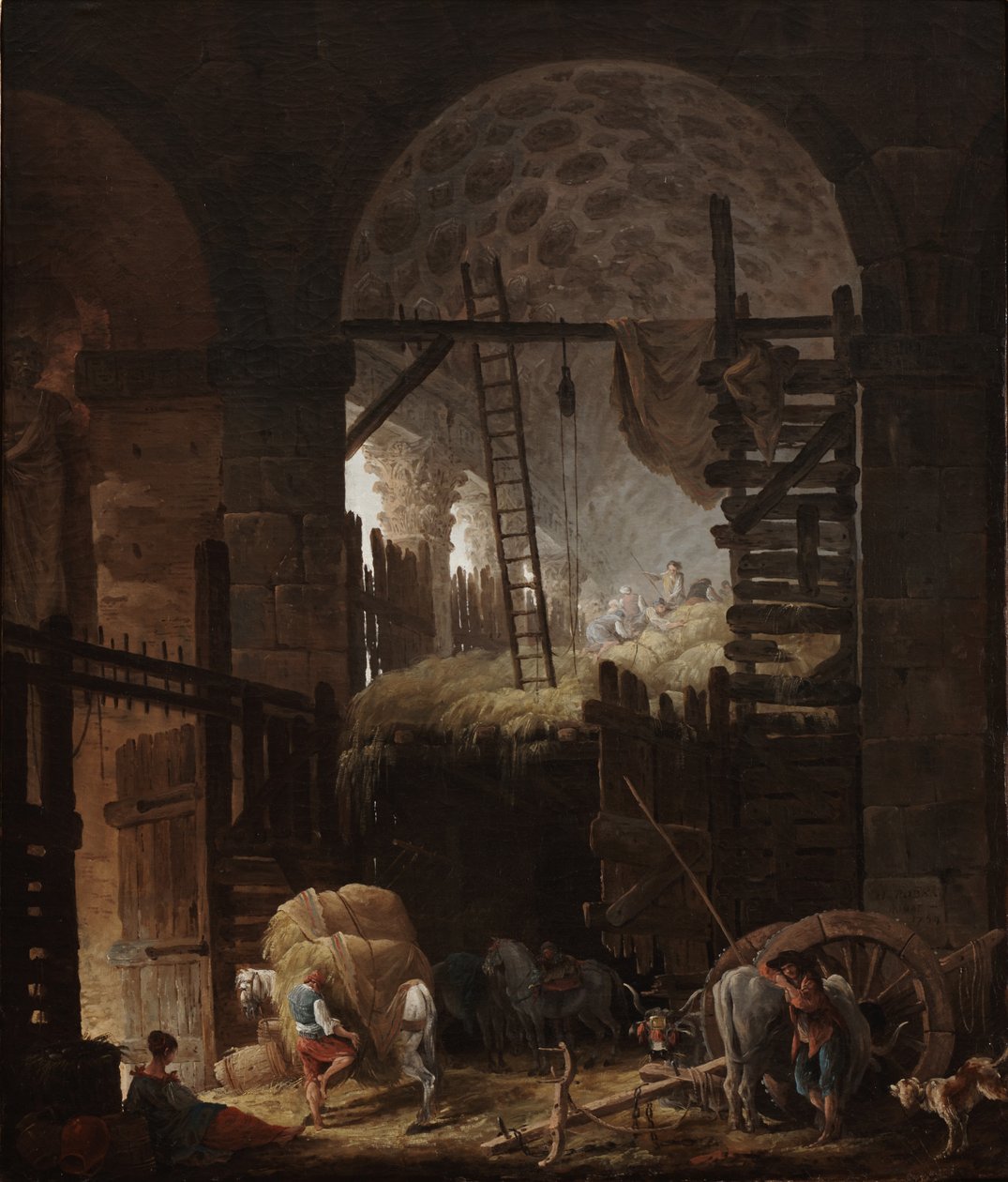 Interiér vily Giulia se sekáči sena od Hubert Robert