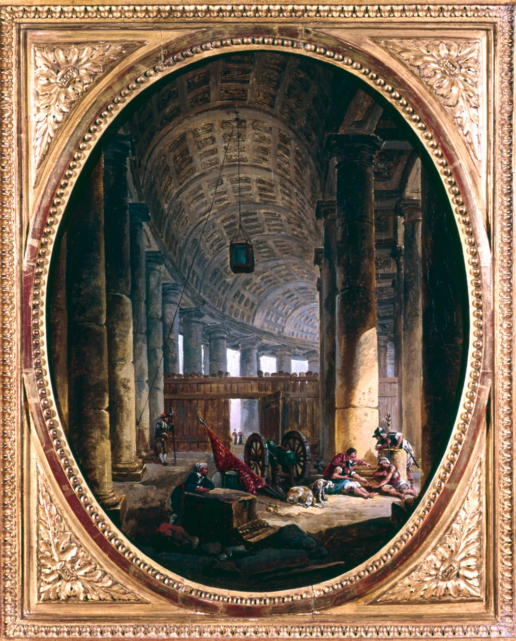 „Interiér kolonády svatého Petra, Řím, v době konkláve 1769“ od Hubert Robert