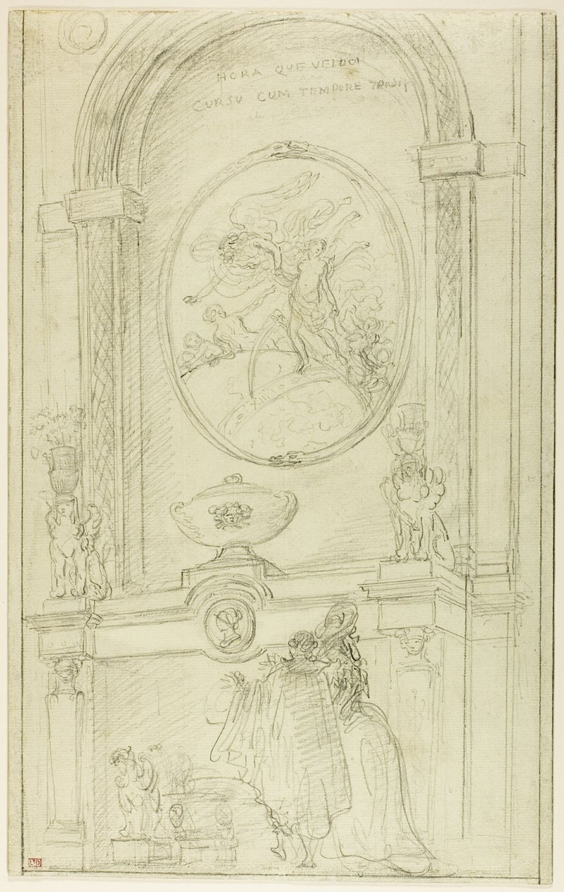 Interiér s párem před komínovým tělesem od Hubert Robert