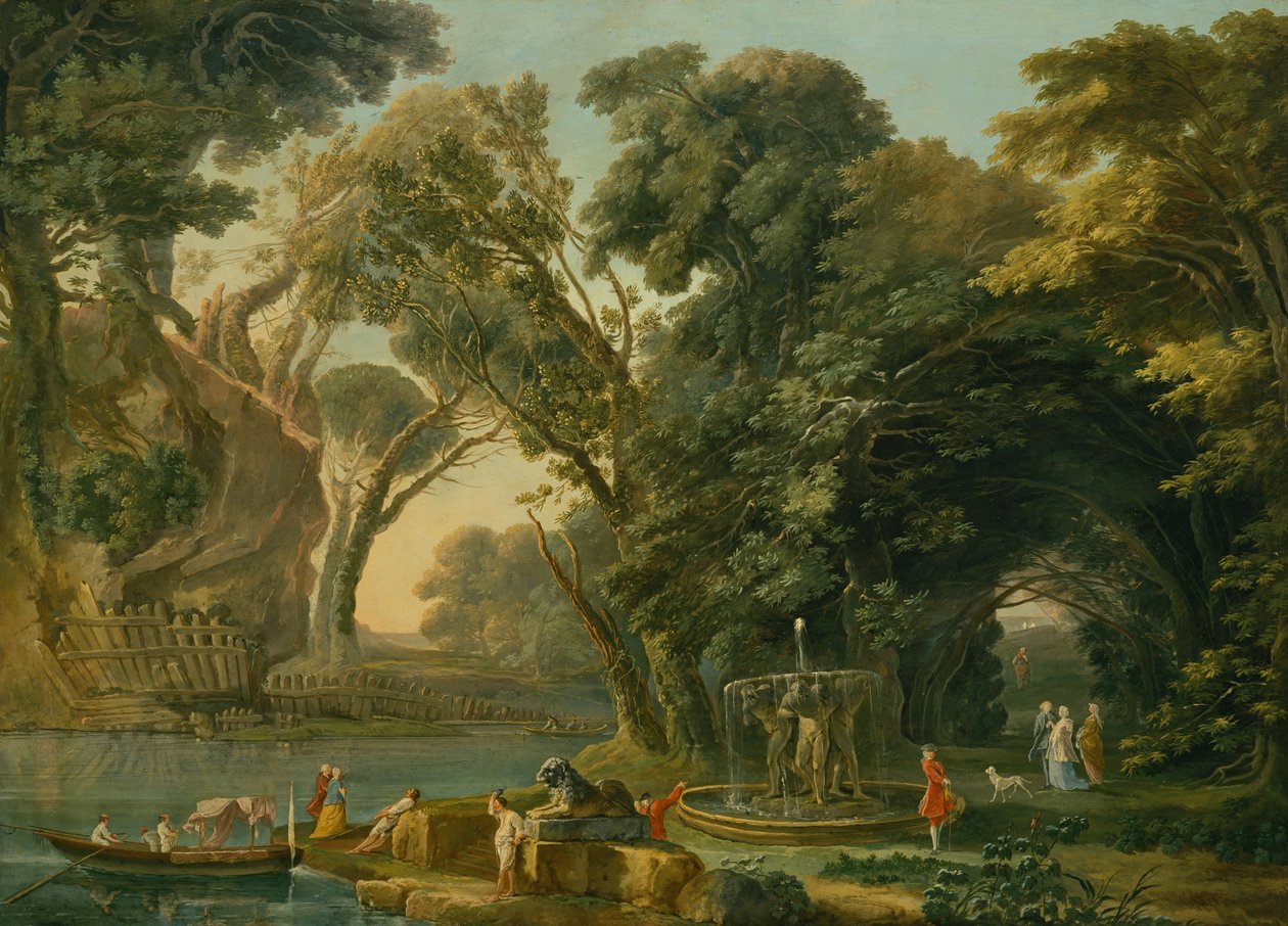 Italský Caprice s přistáním (olej na plátně) od Hubert Robert