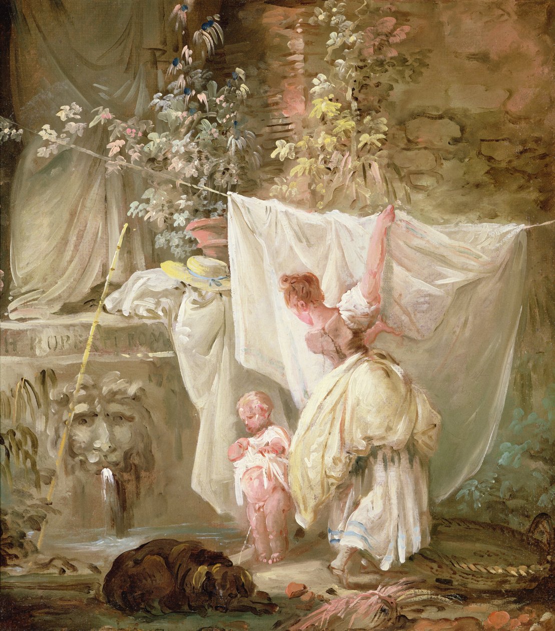 Prádelna a dítě, 1761 od Hubert Robert