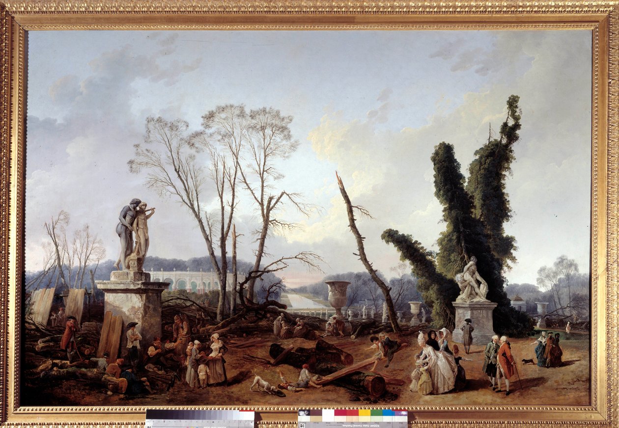 Le Carpet Vert v době kácení stromů v zimě 1774-1775 v zahradách Versailles (v popředí král Ludvík XVI. a královna Marie-Antoinetta). Zelenému koberci se také říká královská alej. Obraz Huberta Roberta (1733-1808 od Hubert Robert