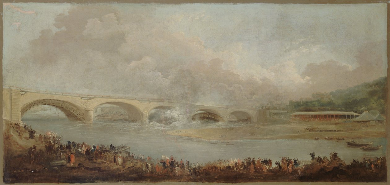 Le décintrement du pont de Neuilly, le 22 septembre 1772, mezi lety 1772 a 1775 (olej) od Hubert Robert