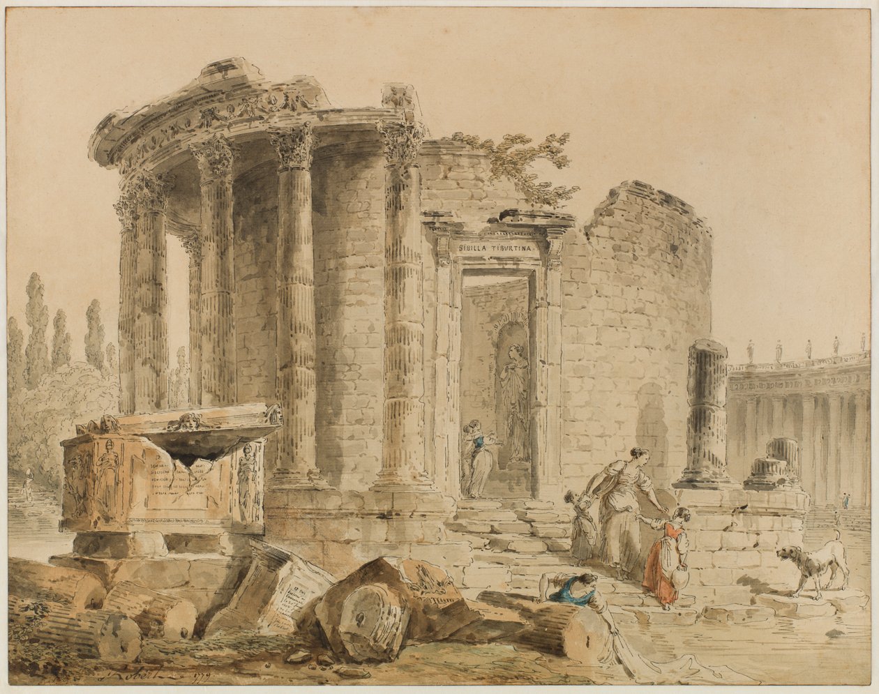Der Tempel der Tiburtinischen Sibylle: Erinnerung an den Tempel der Sibylle in Tivoli od Hubert Robert
