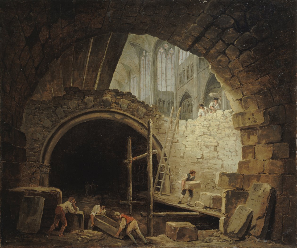 Plenění královských hrobek v bazilice Saint-Denis, říjen 1793, c. 1793. od Hubert Robert