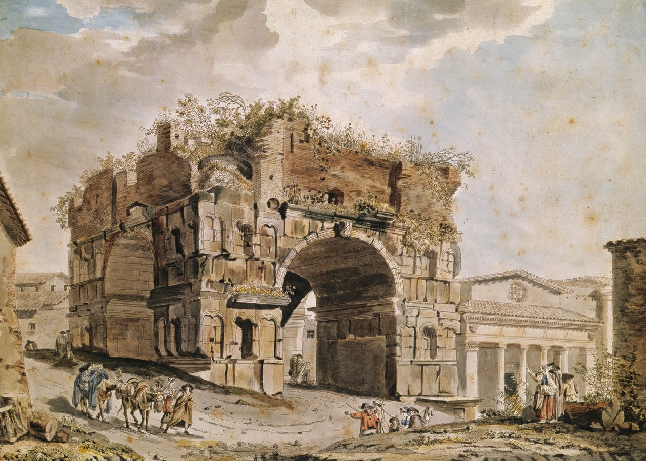 Roman Ruins (pero, inkoust a wc na papíře) od Hubert Robert