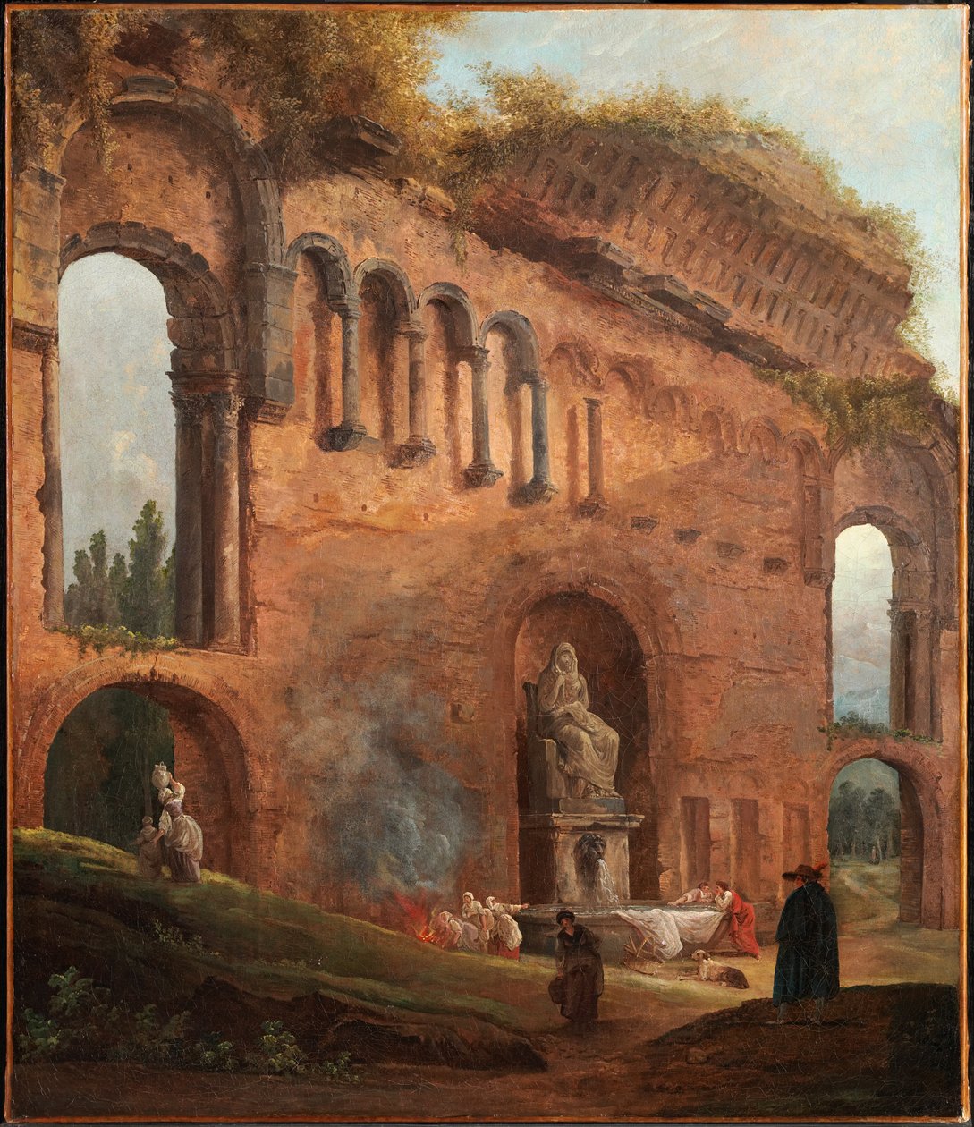 Římské ruiny s pradlenami od Hubert Robert