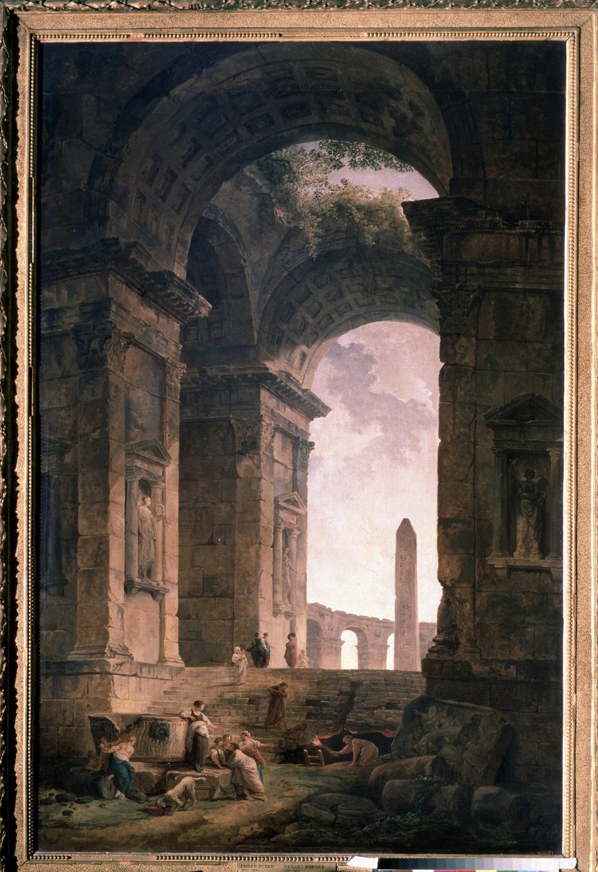 Ruiny s obeliskem. Obraz Hubert Robert (1733-1808), olej na plátně od Hubert Robert