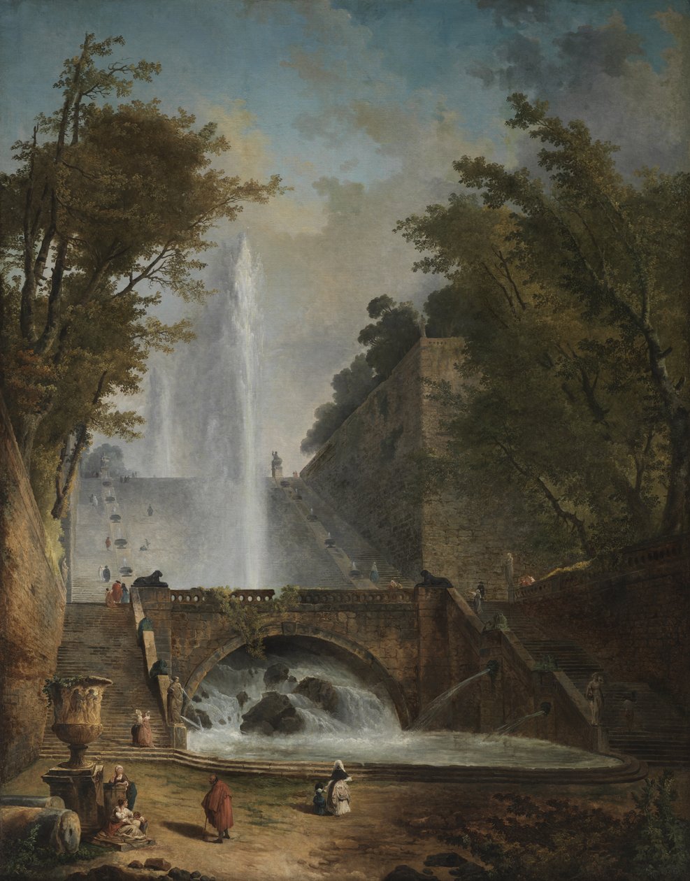 Schodiště a fontána v parku římské vily od Hubert Robert
