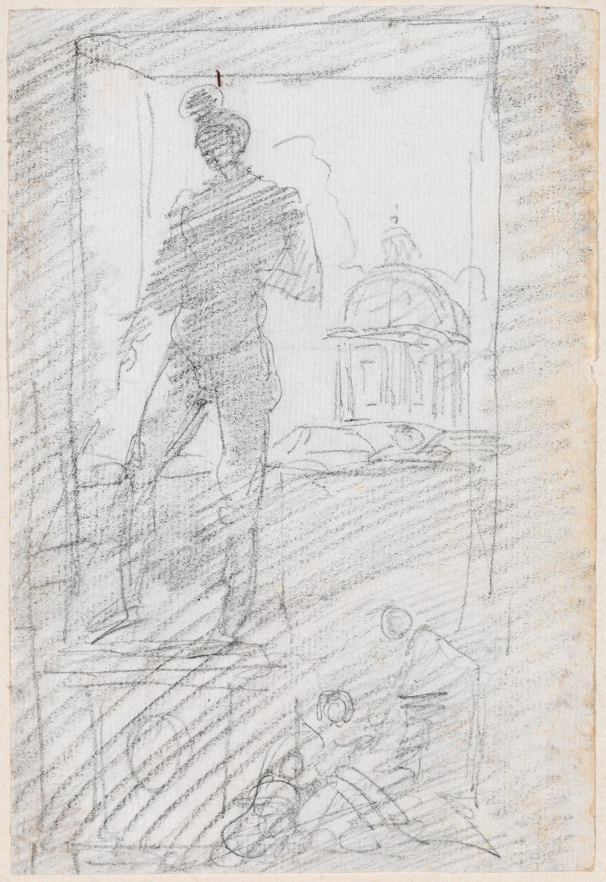 Socha aktu před oknem od Hubert Robert