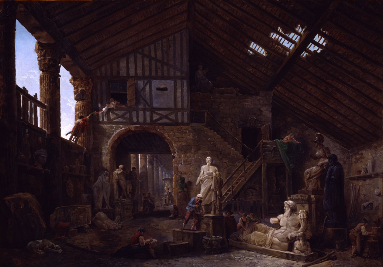 Ateliér restaurátora starožitností v Římě od Hubert Robert