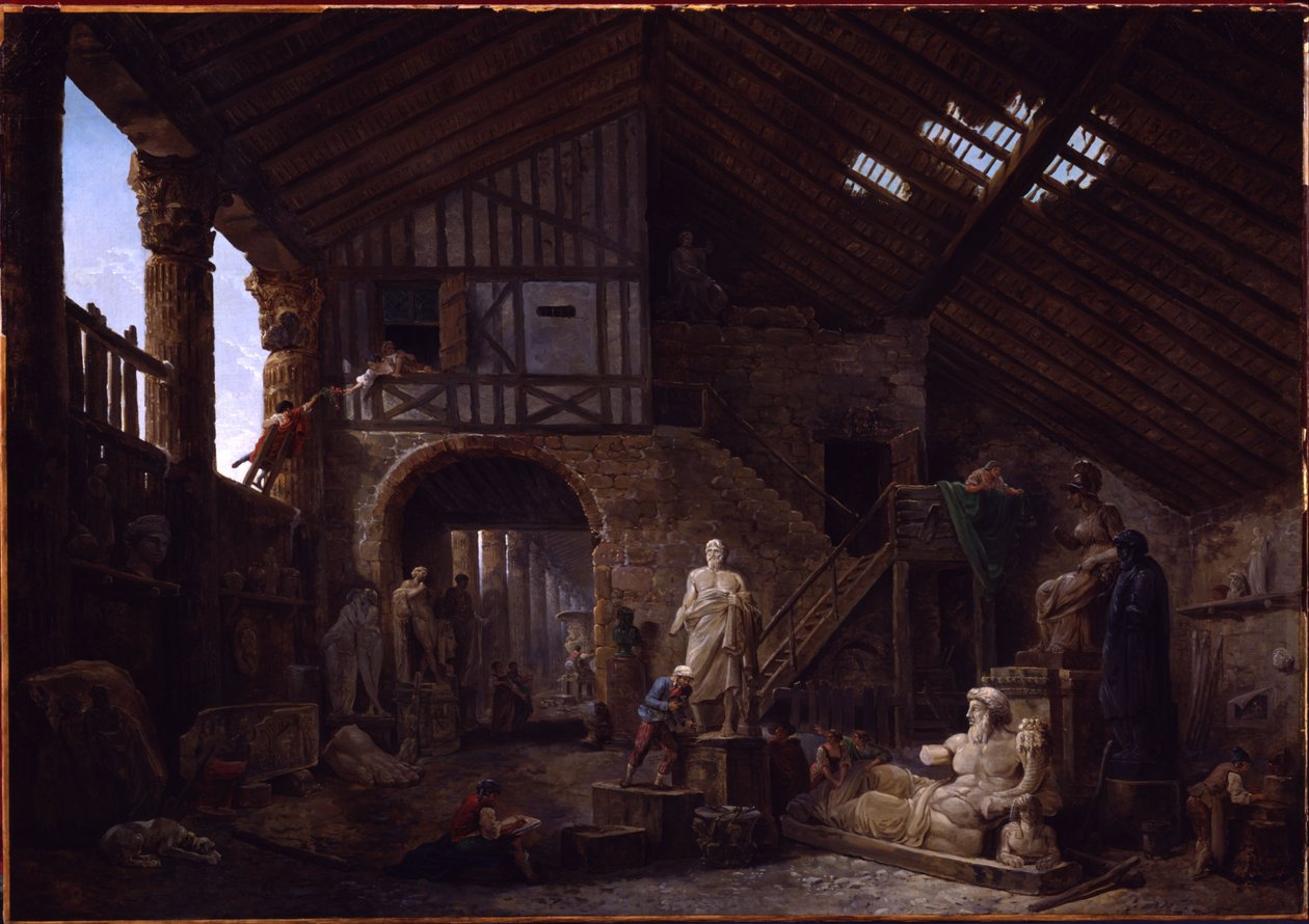 Ateliér restaurátora starožitností v Římě od Hubert Robert
