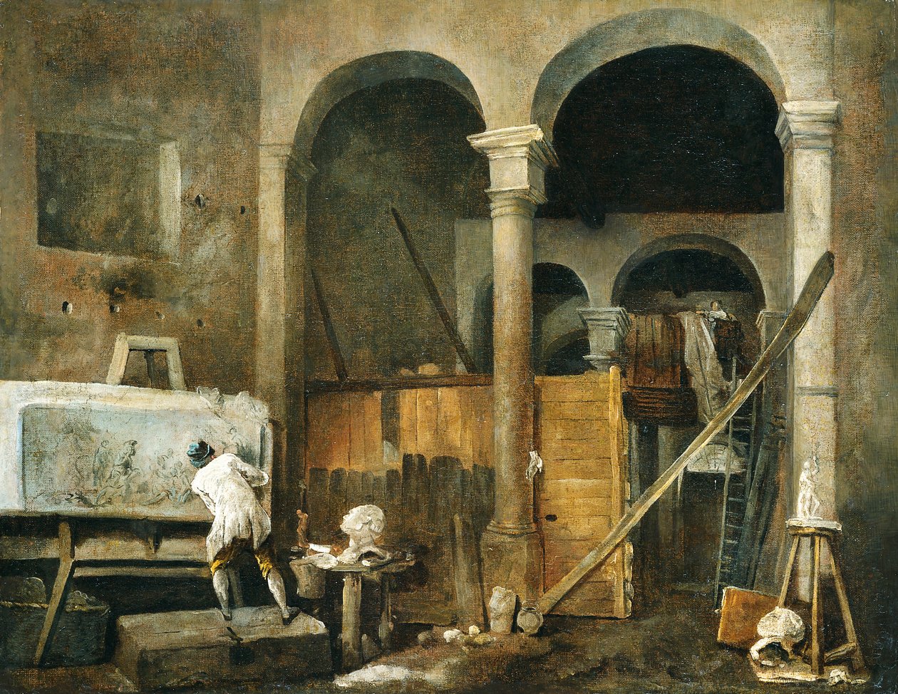 Umělcův ateliér, asi 1760 (olej na plátně) od Hubert Robert