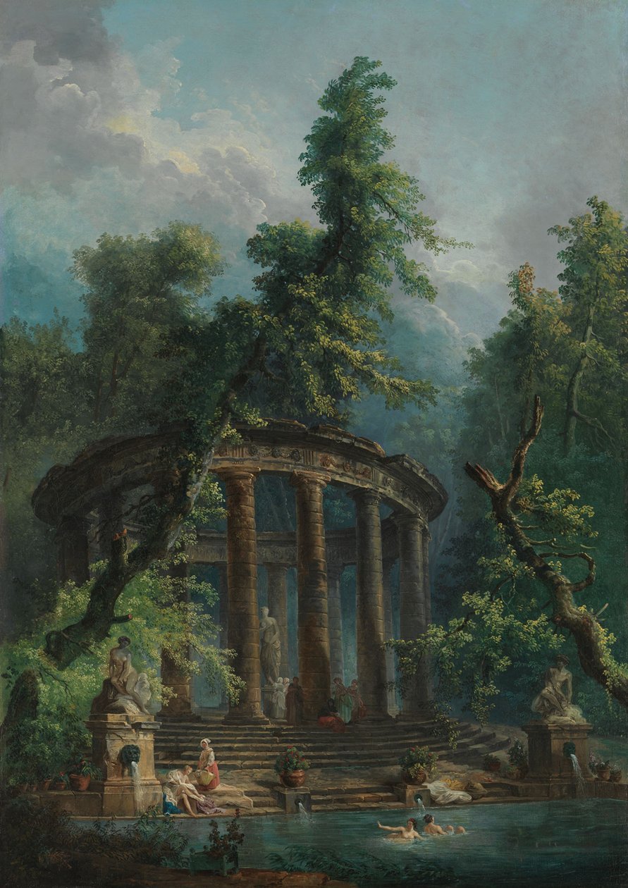 The Bathing Pool, cca 1780 (olej na plátně) od Hubert Robert