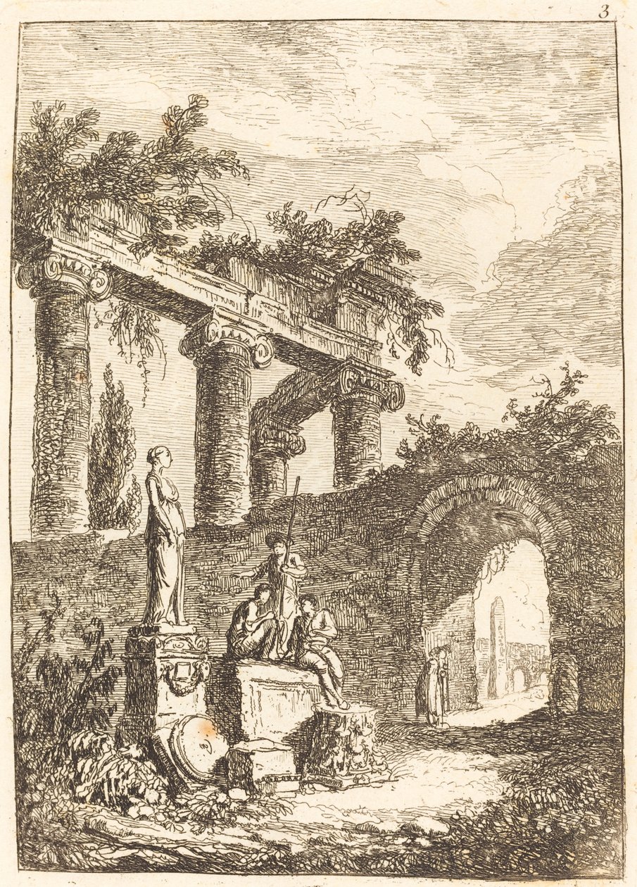 Socha před ruinami od Hubert Robert