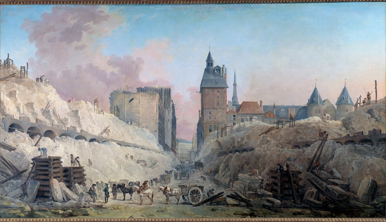 Demolice domů Pont au Change v roce 1788 Obraz Hubert Robert (1733-1808) 1788 Ne. 0,86x1,59 m Paříž, Musee Carnavalet od Hubert Robert