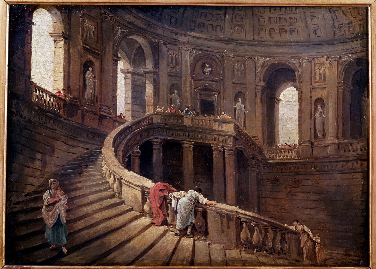 Otáčivé schodiště Palazzo Farnese a Caprarola obraz od Huberta Roberta (1733-1808) 18. století Sun. 0,24x0,33 m od Hubert Robert