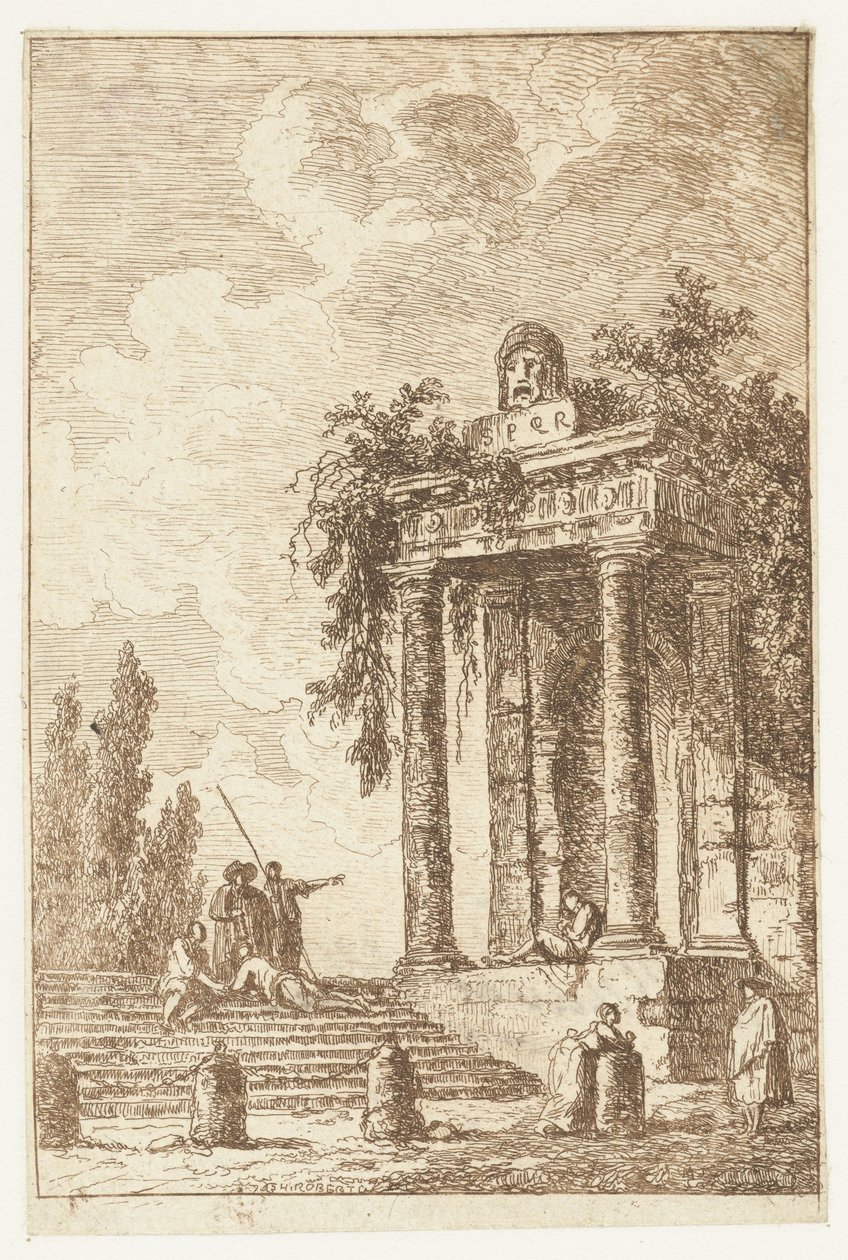 Schody se čtyřmi hraničními sloupky Les Soirees de Rome (název série) Roman Faces` (název série) od Hubert Robert