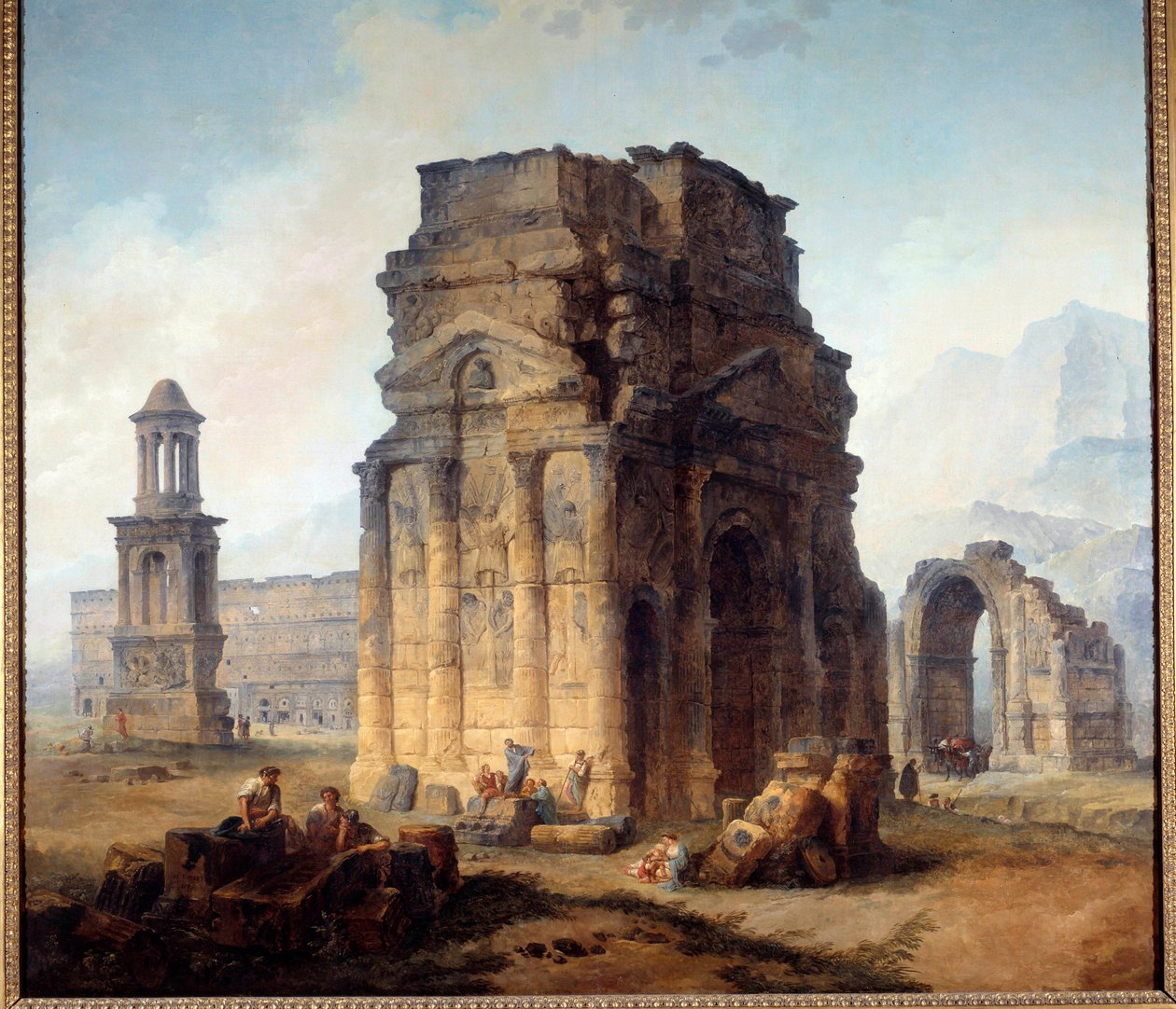 Pohled na Arc de Triomphe a Divadlo oranžové malby od Huberta Roberta (1733-1808) Slunce z 18. století. 2,42x2,42m od Hubert Robert