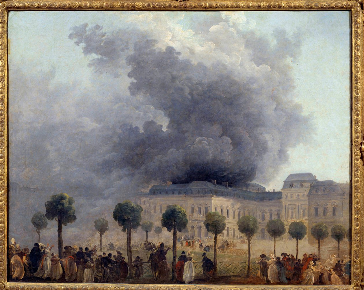 Pohled na požár opery ze zahrad Palais Royal dne 8. 6. 1781, obraz Huberta Roberta od Hubert Robert