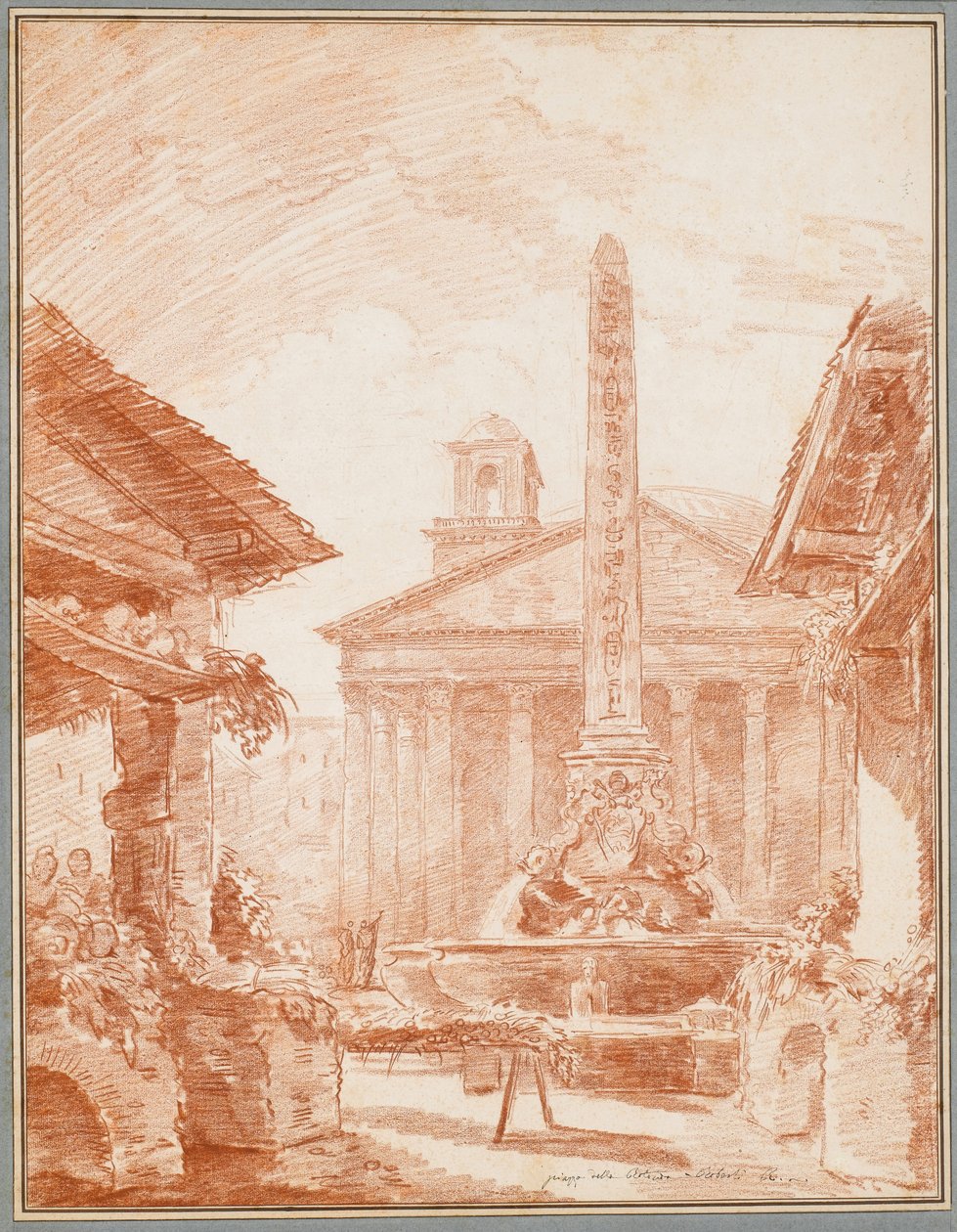 Pohled na náměstí Piazza della Rotonda v Římě s fontánou Tritons a fasádou Pantheonu od Hubert Robert