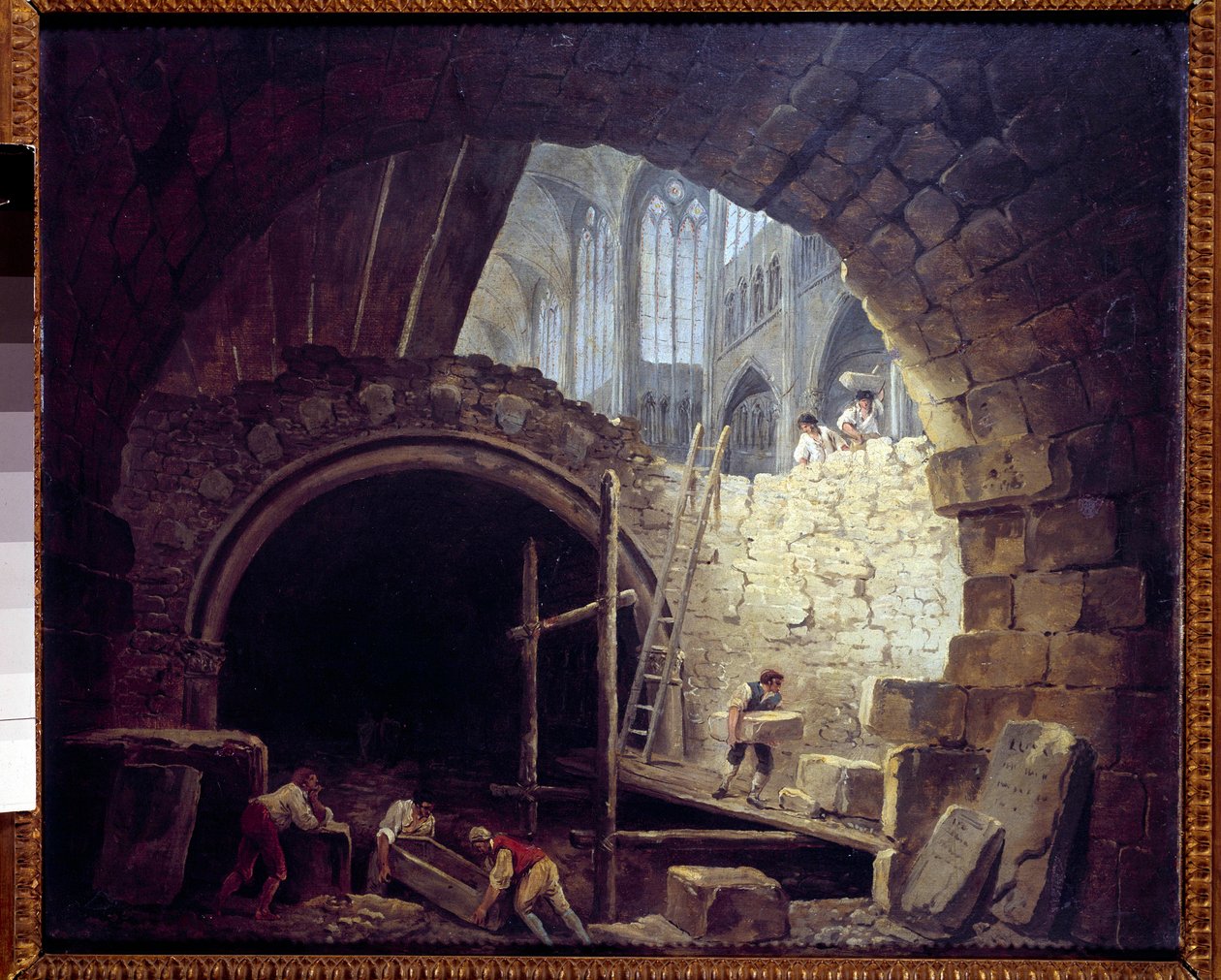 Narušení sklepení králů v bazilice Saint Denis v říjnu 1793. Obraz Hubert Robert (1733-1808) od Hubert Robert