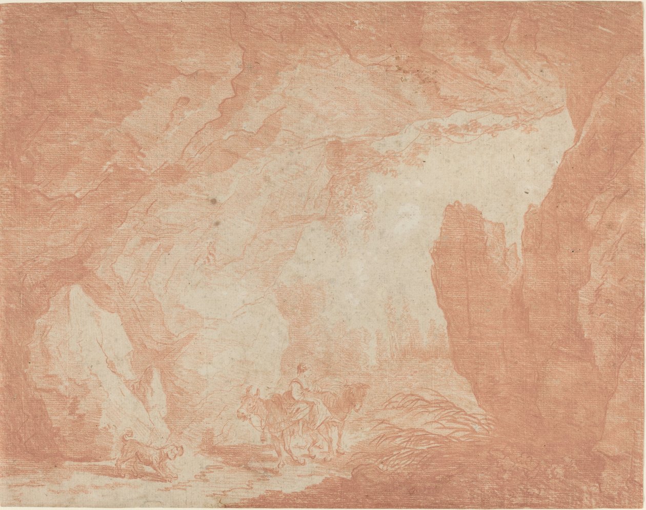 Mladá žena s osly na koni pod přírodním mostem od Hubert Robert