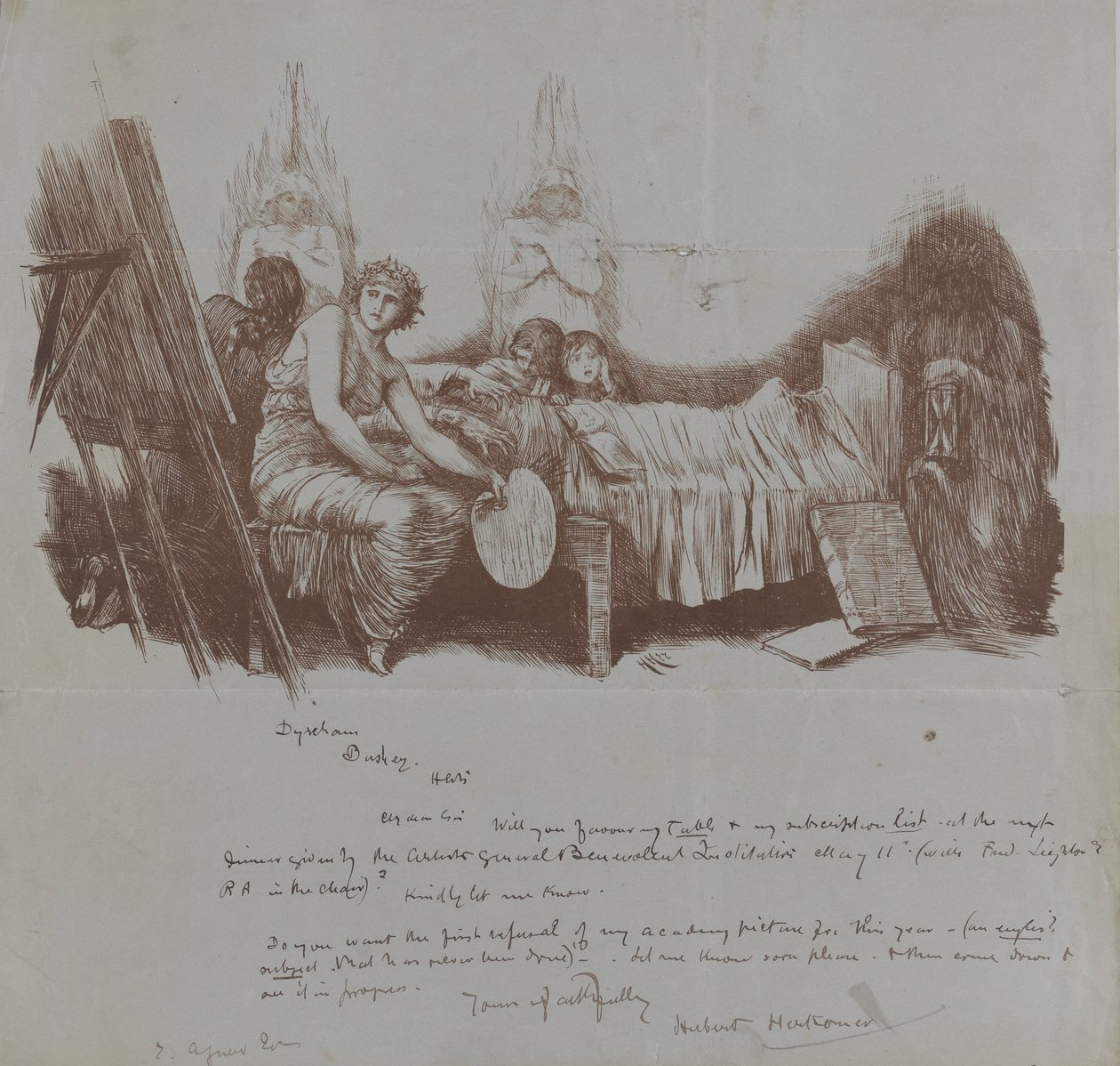 Pozvánka na benefiční večeři od Huberta von Herkomera pro Thomase Agnewa, 1877-78. od Hubert von Herkomer
