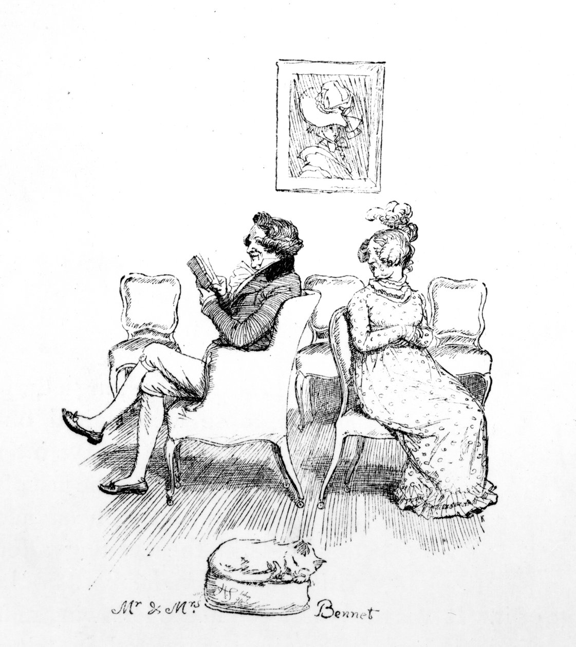 Pan a paní Bennetovi, ilustrace z „Pýchy a předsudku“ od Jane Austenové, vydání vydané v roce 1894 od Hugh Thomson