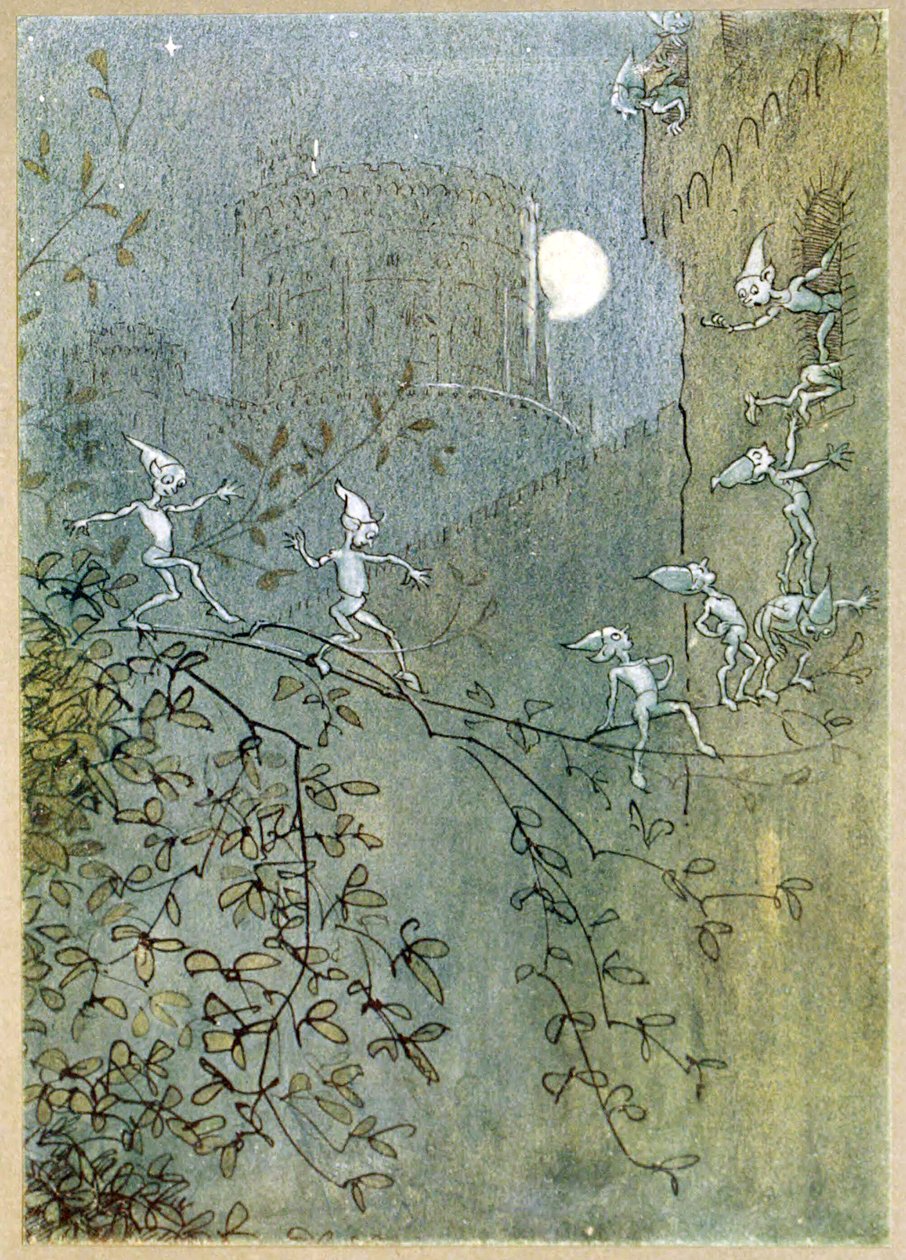 Prohledejte hrad Windsor, elfy, uvnitř i vně, z hospody The Merry Wives of Windsor. 1910 od Hugh Thomson