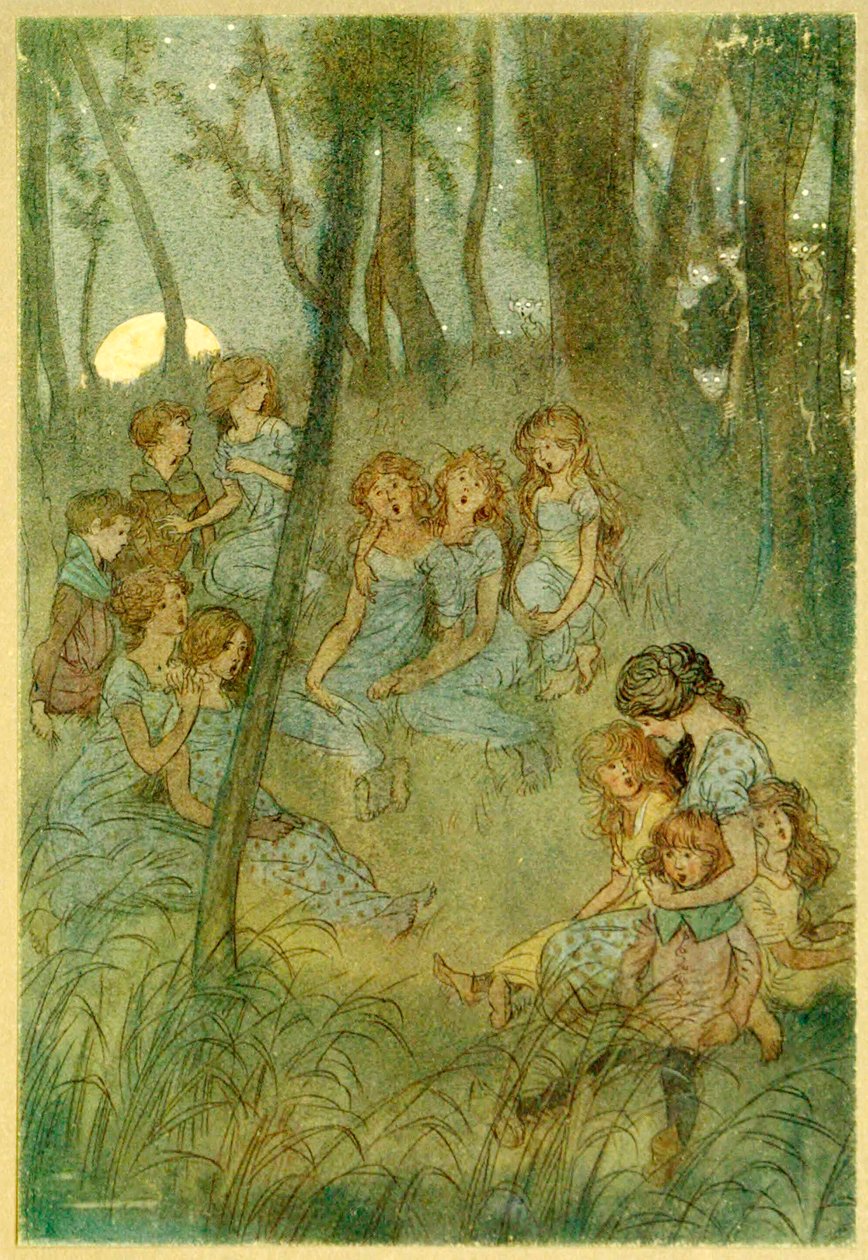 A noční luční víly, koukej, zpíváš, z Veselých paniček z Windsoru, 1910. od Hugh Thomson