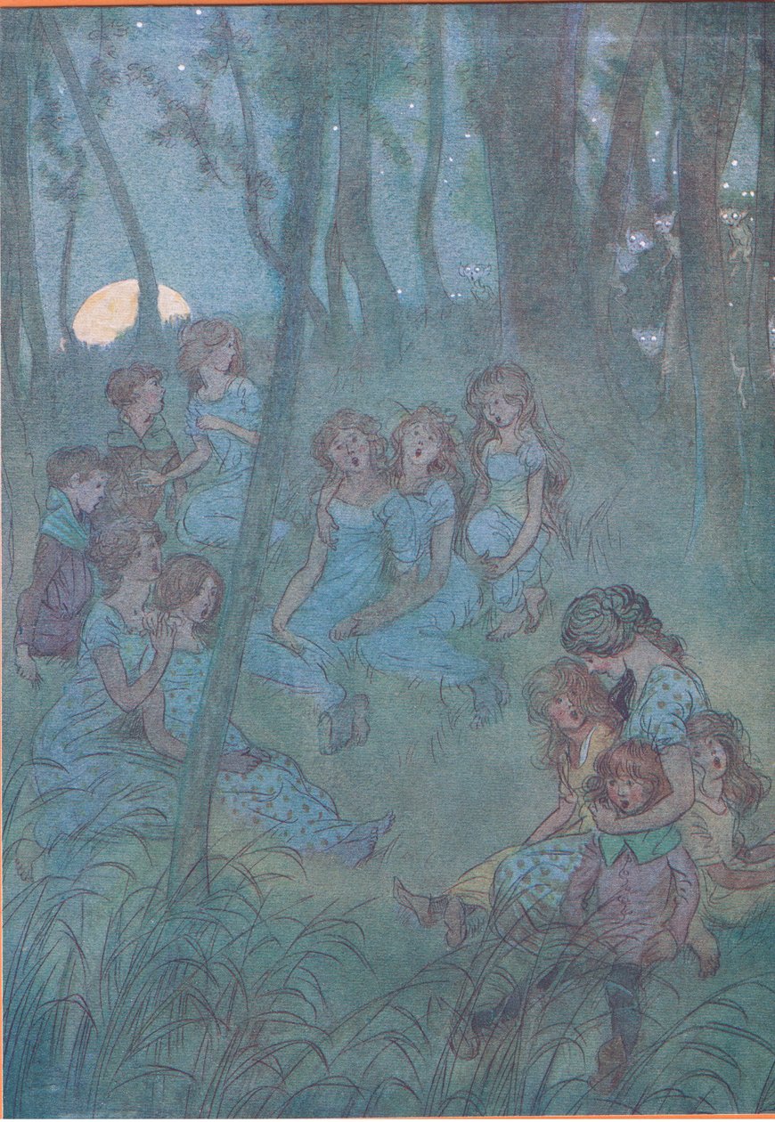 A noční luční víly, podívej, jak zpíváš, ilustrace z Veselé paničky z Windsoru, 1910 od Hugh Thomson